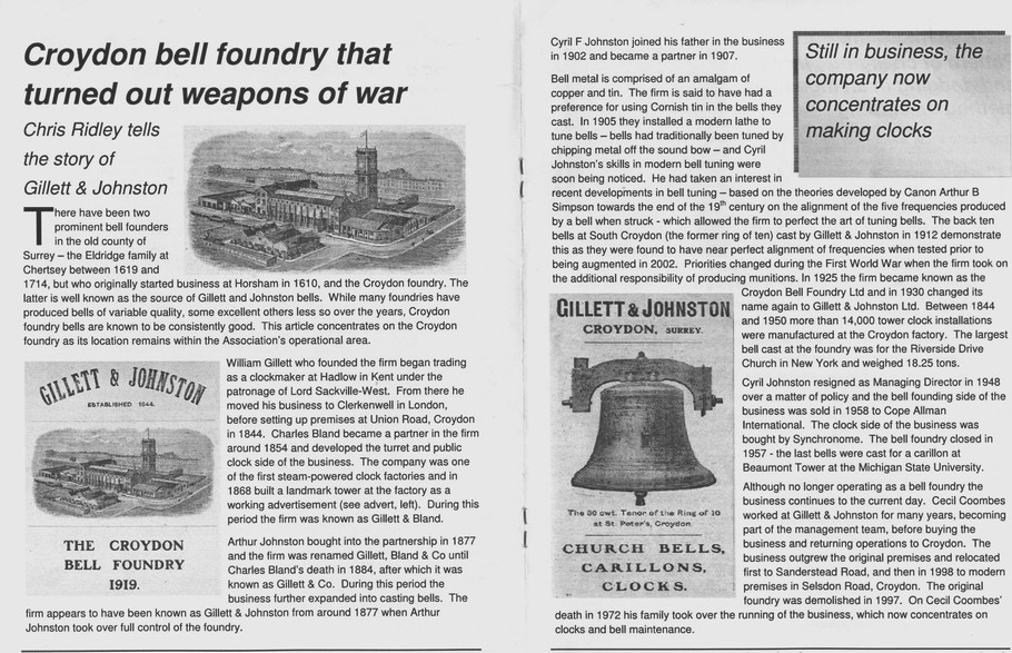 Historical article on Gillett & Johnston and the Croydon bell foundry