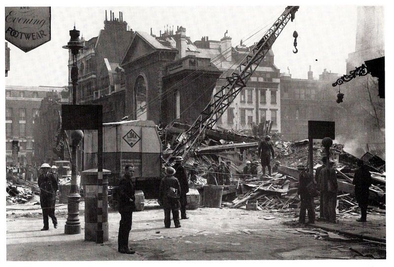 St Anne’s Church and surrounding bomb damage during the Second World War